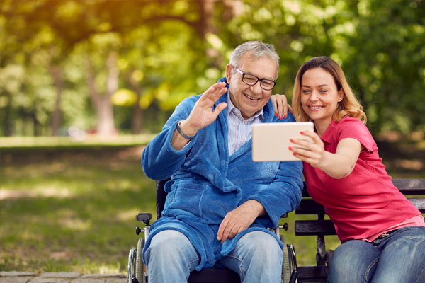 nurse with patient outside